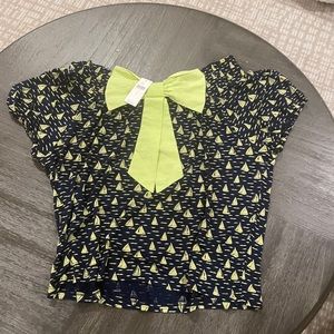 Anthropologie NWT! Size L - Bow on back, Navy/Neon Yellow Sail Boats